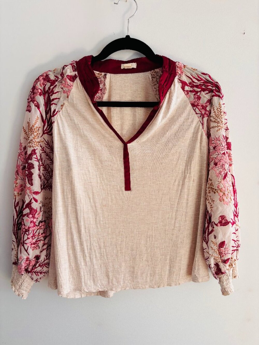 Embroidered Top Anthropologie Tiny Boho Cream S Pink Fuchsia Cottage Fairy